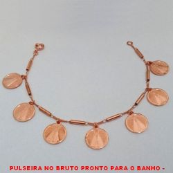 PULSEIRA NO BRUTO PRONTO PARA O BANHO -  PULSEIRA FEMININA COM PENDURICALHOS COM  NOSSA SENHORA APARECIDA - TAMANHO:17,9CM -  PESO:8,3GR - BRU4176