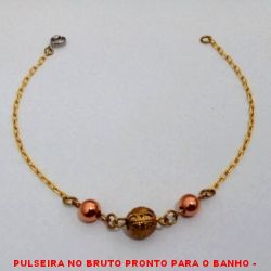 PULSEIRA NO BRUTO PRONTO PARA O BANHO -  PULSEIRA FEMININA COM BOLINHAS DE 6MM E  BOLA VAZADA DE 7MM - TAMANHO:19,5CM - PESO: 1,6GR - BRU4284