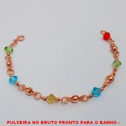 PULSEIRA NO BRUTO PRONTO PARA O BANHO -  PULSEIRA FEMININA COM CRISTAIS COLORIDOS -  TAMANHO:19,0CM - PESO:4,3GR - BRU4251