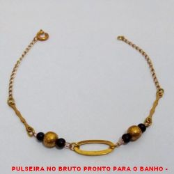 PULSEIRA NO BRUTO PRONTO PARA O BANHO -  PULSEIRA FEMININA COM MIÇANGAS PRESTAS, BOLINHAS DE 6MM E CONECTOR VAZADO -  TAMANHO:20,8CM - PESO:2,5GR - BRU4265