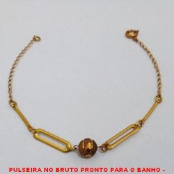 PULSEIRA NO BRUTO PRONTO PARA O BANHO -  PULSEIRA FEMININA COM CONECTORES VAZADOS  E BOLA DIAMANTADA DE 7MM - TAMANHO:20,2CM -  PESO:2,4GR - BRU4266
