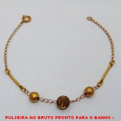 PULSEIRA NO BRUTO PRONTO PARA O BANHO -  PULSEIRA FEMININA COM BOLINHAS DE 6MM E  BOLA DIAMANTADA DE 8MM - TAMANHO:20,0CM -  PESO:2,4GR - BRU4259