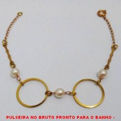 PULSEIRA NO BRUTO PRONTO PARA O BANHO -  PULSEIRA FEMININA COM PÉROLAS DE 5MM E  ARGOLAS - TAMANHO:19,5CM - PESO:2,2GR -  BRU4261