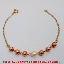 PULSEIRA NO BRUTO PRONTO PARA O BANHO -  PULSEIRA FEMININA COM BOLINHAS DE 6MM E  PÉROLA BARROCO DE 6MM - TAMANHO:20,5CM -  PESO:1,8GR - BRU4272