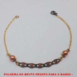 PULSEIRA NO BRUTO PRONTO PARA O BANHO -  PULSEIRA FEMININA COM BOLINHAS DE 5MM E  CONECTORES VAZADOS - TAMANHO:20,8CM -  PESO:2,0GR - BRU4306