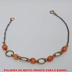 PULSEIRA NO BRUTO PRONTO PARA O BANHO -  PULSEIRA FEMININA COM CRISTAIS SEXTAVADOS  LARANJAS DE 5MM E ARGOLAS - TAMANHO:20,3CM -  PESO:2,0GR - BRU4296