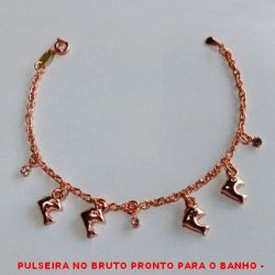 PULSEIRA NO BRUTO PRONTO PARA O BANHO -  PULSEIRA FEMININA COM PENDURICALHOS DE  CRISTAIS E GOLFINHOS - TAMANHO:18,0CM -  PESO:3,3GR - BRU096A