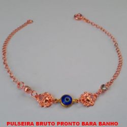 PULSEIRA BRUTO PRONTO BARA BANHO SIMPLES E DELICADA COM OLHO GREGO 7MM E DUAS PEDRINHAS DE CRISTAL - PESO 1,7GR TAMANHO 20CM -BRU3026