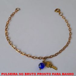 PULSEIRA NO BRUTO PRONTO PARA BANHO TAMANHO 18CM - PESO 2,2GR -   COM UM BOLINHA DE OLHO GREGO E CHAVE -BRU1349