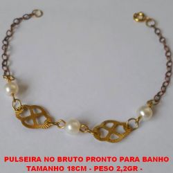 PULSEIRA NO BRUTO PRONTO PARA BANHO TAMANHO 18CM - PESO 2,2GR -   COM  TREIS PEROLA DE 8MM  - BRU1152