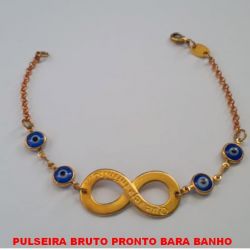 PULSEIRA BRUTO PRONTO BARA BANHO COM CORRENTE ELLO PORTUGUES  COM FECHO LAGOSTA - COM QUATRO OLHO GREGO DE 7MM E UM INFINITO DE 30X14MM PESO 3,7GR - TAMANHO  18CM -  BRU2145