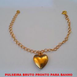 PULSEIRA BRUTO PRONTO PARA BANHO  COM CORRENTE DE 18CM - COM FECHO BOINHA COM UM PINGENTE  DE CORAÇÃO 16.MM PESO 2,4GR - BRU2903