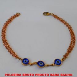 PULSEIRA BRUTO PRONTO BARA BANHO COM CORRENTE ELLO PORTUGUES DUPLA COM FECHO LAGOSTA - COM TREIS OLHO GREGO DE 7MM PESO 3,6GR - TAMANHO 20CM  BRU3125