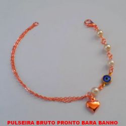 PULSEIRA BRUTO PRONTO BARA BANHO SIMPLES E DELICADA COM OLHO GREGO 7MM COM PEROLAS DE 8MM E CORAÇÃO DE 10MM PESO 2,4GR - TAMANHO 19CM -BRU2883