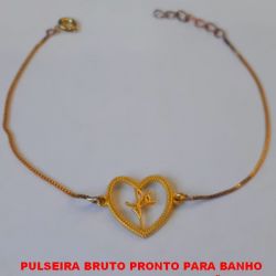 PULSEIRA BRUTO PRONTO PARA BANHO FEITA COM CORRENTE VENEZIANA E UM CORAÇÃO COM A PALAVRA FÉ'' TAMANHO 19CM+EXTENSOR - BRU1923