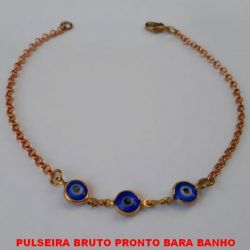 PULSEIRA BRUTO PRONTO BARA BANHO COM CORRENTE ELLO PORTUGUES COM FECHO LAGOSTA - COM TREIS OLHO GREGO DE 7MM PESO 2,5GR - TAMANHO 20CM  BRU2184
