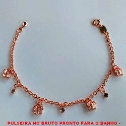 PULSEIRA NO BRUTO PRONTO PARA O BANHO -  PULSEIRA FEMININA COM PENDURICALHOS DE  BORBOLETAS E CRISTAIS  - TAMANHO:18,5CM -  PESO:3,0GR - BRU1423
