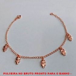 PULSEIRA NO BRUTO PRONTO PARA O BANHO -  PULSEIRA FEMININA COM PENDURICALHOS DE  CORUJAS - TAMANHO:20,4CM - PESO:1,8GR -  BRU4446