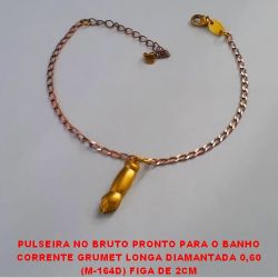PULSEIRA NO BRUTO PRONTO PARA O BANHO CORRENTE GRUMET LONGA DIAMANTADA 0,60 (M-164D) FIGA DE 2CM - 18CM + EXTENSOR PESO 2,5GR - BRU861