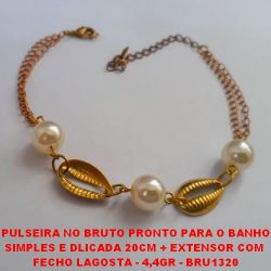 PULSEIRA NO BRUTO PRONTO PARA O BANHO SIMPLES E DLICADA 20CM + EXTENSOR COM  FECHO LAGOSTA - 2,0GR - BRU707