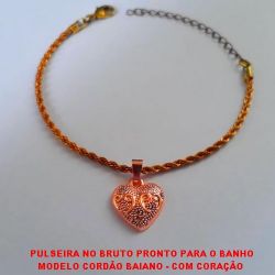 PULSEIRA NO BRUTO PRONTO PARA O BANHO MODELO CORDÃO BAIANO - COM CORAÇÃO  TODO TRABALHADO - 17CM + EXTENSOR PESO 5,2GR - BRU1171