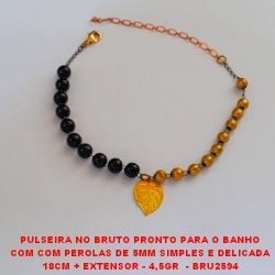 PULSEIRA NO BRUTO PRONTO PARA O BANHO COM COM PEROLAS DE 5MM SIMPLES E DELICADA 18CM + EXTENSOR - 4,5GR  - BRU2594