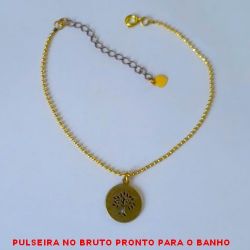 PULSEIRA NO BRUTO PRONTO PARA O BANHO CORRENTE BOLINHAS DIAMANTADA DE 18CM  + EXTENSOR - PINGENTE ARVORE DA VIDA  PINGENTE EM ALTA FUSÃO - 2,6GR - BRU2603
