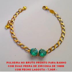 PULSEIRA NO BRUTO PRONTO PARA BANHO COM DUAS PEDRA DE ZIRCONIA DE 10X10MM(188)  COM FECHO LAGOSTA - 7,0GR -  BRU2599