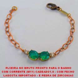 PULSEIRA NO BRUTO PRONTO PARA O BANHO COM CORRENTE (M11) CADEADO1.0 - COM FECHO  LAGOSTA IMPORTADO - E PEDRA DE ZIRCONIAS 8X12MM - PES 6,9GR - 19CM - BRU2733