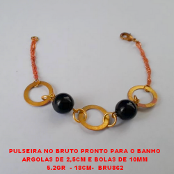 PULSEIRA NO BRUTO PRONTO PARA O BANHO ARGOLAS DE 2,5CM E BOLAS DE 10MM 5.2GR  - 18CM-  BRU862