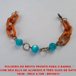 PULSEIRA NO BRUTO PRONTO PARA O BANHO  COM SEIS ELLO DE ALUMINIO E TRES OLHO DE GATO 18CM - PESO 6,7GR - BRU0611