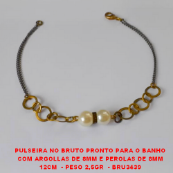 PULSEIRA NO BRUTO PRONTO PARA O BANHO COM ARGOLLAS DE 8MM E PEROLAS DE 8MM 12CM  - PESO 2,5GR  - BRU3439