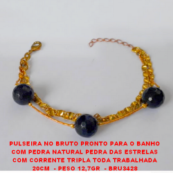 PULSEIRA NO BRUTO PRONTO PARA O BANHO COM PEDRA NATURAL PEDRA DAS ESTRELAS COM CORRENTE TRIPLA TODA TRABALHADA 20CM  - PESO 12,7GR  - BRU3428