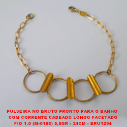 PULSEIRA NO BRUTO PRONTO PARA O BANHO  COM CORRENTE CADEADO LONGO FACETADO FIO 1.0 (M-0188) 5,8GR - 24CM - BRU1294