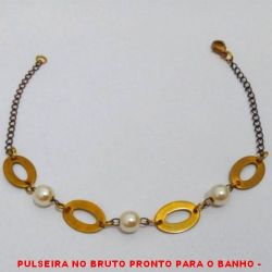 PULSEIRA NO BRUTO PRONTO PARA O BANHO -  PULSEIRA FEMININA COM PÉROLAS DE 5MM E  CONECTORES VAZADOS - TAMANHO:19,6CM -  PESO:2,2GR - BRU3930