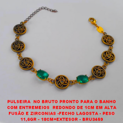 PULSEIRA  NO BRUTO PRONTO PARA O BANHO COM ENTREMEIOS  REDONDO DE 1CM EM ALTA FUSÃO E ZIRCONIAS -FECHO LAGOSTA - PESO 11,6GR - 18CM+EXTESOR - BRU3459