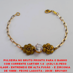PULSEIRA NO BRUTO PRONTO PARA O BANHO COM CORRENTE CARTIER 1.0  -(KDL1.0) PESO 6,4GR - ENTREMEIO EM ALTA FUSÃO  - E ZIRCONIA  DE 10MM - FECHO LAGOSTA - 20CM - BRU1651