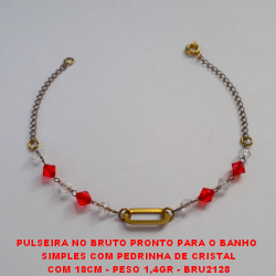 PULSEIRA NO BRUTO PRONTO PARA O BANHO  SIMPLES COM PEDRINHA DE CRISTAL COM 18CM - PESO 1,4GR - BRU2128