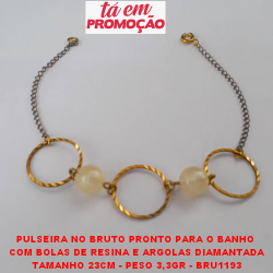 PULSEIRA NO BRUTO PRONTO PARA O BANHO  COM BOLAS DE RESINA E ARGOLAS DIAMANTADA TAMANHO 23CM - PESO 3,3GR - BRU1193