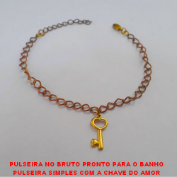 PULSEIRA NO BRUTO PRONTO PARA O BANHO PULSEIRA SIMPLES COM A CHAVE DO AMOR COM 18CM+EXTENSOR - 3,4GR - BRU683B