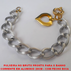 PULSEIRA NO BRUTO PRONTO PARA O BANHO CORRENTE EM ALUMINIO 20CM - COM FECHO BOIA GRANDE - PINGENTE CORAÇÃO 3CM - CORRENTE LARGURA 1,4CM - PESO - 16GR  -BRU2683