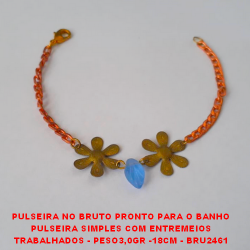 PULSEIRA NO BRUTO PRONTO PARA O BANHO PULSEIRA SIMPLES COM ENTREMEIOS TRABALHADOS - PESO3,0GR -18CM - BRU2461