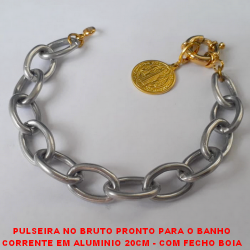 PULSEIRA NO BRUTO PRONTO PARA O BANHO CORRENTE EM ALUMINIO 20CM - COM FECHO BOIA GRANDE - PINGENTE SÃO BENTO 2CM CORRENTE LARGURA 1,3CM - PESO - 17GR  -BRU2606