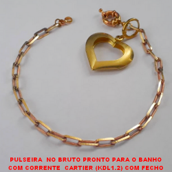 PULSEIRA  NO BRUTO PRONTO PARA O BANHO COM CORRENTE  CARTIER (KDL1.2) COM FECHO BOIA E PINGENTE DE CORAÇÃO VASADO - PESO 8,8GR  BRU3511