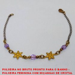 PULSEIRA NO BRUTO PRONTO PARA O BANHO -  PULSEIRA FEMININA COM MIÇANGAS DE CRISTAL  E FLORES- TAMANHO:19,0CM - PESO:1,7GR -  BRU3653