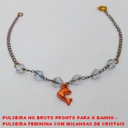 PULSEIRA NO BRUTO PRONTO PARA O BANHO -  PULSEIRA FEMININA COM MIÇANGAS DE CRISTAL  E PENDURICALHO DE GOLFINHO - TAMANHO: 18,6CM - PESO:1,4GR - BRU3677