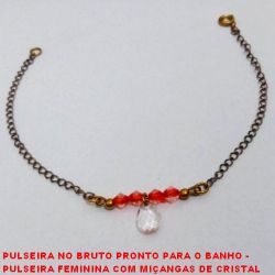 PULSEIRA NO BRUTO PRONTO PARA O BANHO -  PULSEIRA FEMININA COM MIÇANGAS DE CRISTAL  E PENDURICALHO DE CRISTAL  - TAMANHO:18,4CM -  PESO:1,0GR - BRU3673