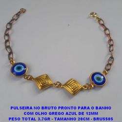 PULSEIRA NO BRUTO PRONTO PARA O BANHO COM OLHO GREGO AZUL DE 12MM PESO TOTAL 3.7GR - TAMANHO 20CM - BRU5505