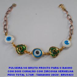 PULSEIRA NO BRUTO PRONTO PARA O BANHO COM DOIS CORAÇÃO COM ZIRCONIA VERMELHA PESO TOTAL 3.7GR - TAMANHO 20CM - BRU5423