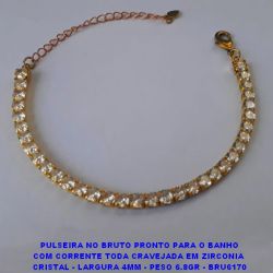 PULSEIRA NO BRUTO PRONTO PARA O BANHO COM CORRENTE TODA CRAVEJADA EM ZIRCONIA  CRISTAL - LARGURA 4MM - PESO 6.8GR - BRU6170